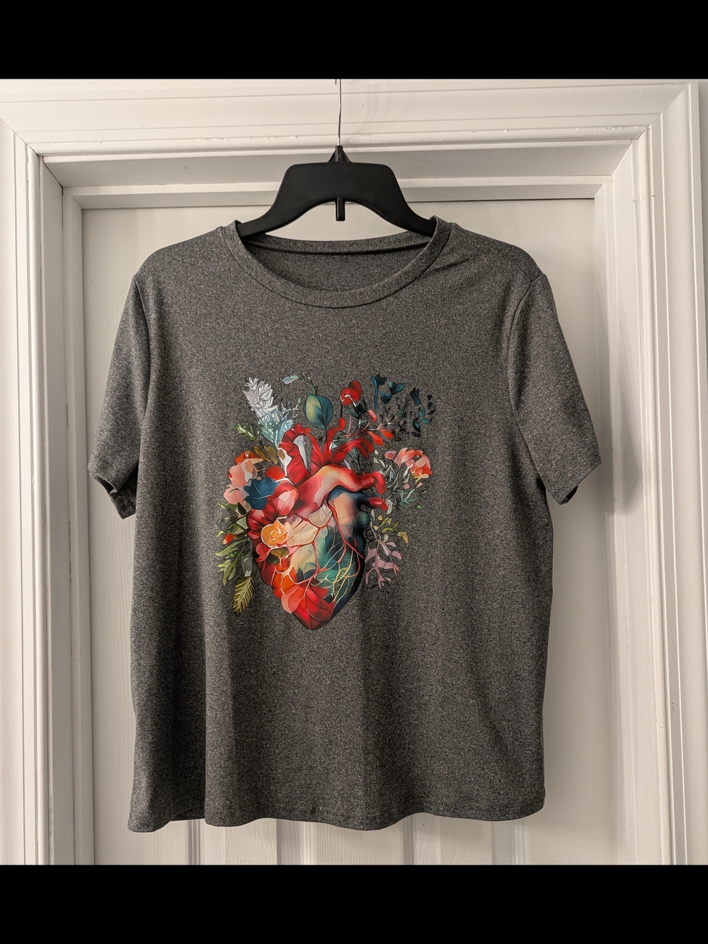 Heather Gray Tee with Colorful Heart Graphic